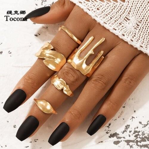 Tocona 5pcs/sets Creative Irregular Geoemtric Gold Ring Sets for Women Men Alloy Metal Party Jewelry Accessories Anillo 18778