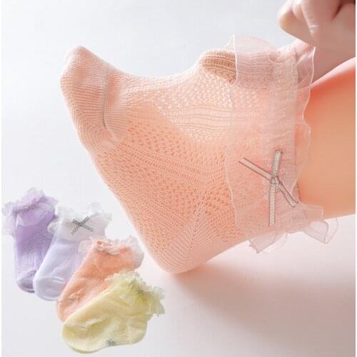 Princess Baby Girls Socks Cute Lace Bowknote Newborn Socks Summer Mesh Infant Toddler Floor Socks