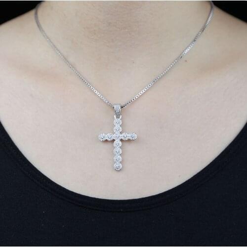 2021 New Trendy cross charm pendant necklace with box chain hip hop women lady long necklace with cz paved wholesale