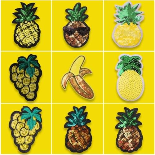 Pineapple Grape Fruit Sequins Patch Small Stickers Applique Fabrics Badges On Backpack DIY Denim Jacket Patches For Needlework