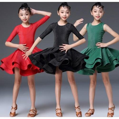 Short/long Sleeves Latin Dance Dress for Girls Competition Ballroom Kids Tango Vestidos Salsa Dancewear Children Cha Cha Costume