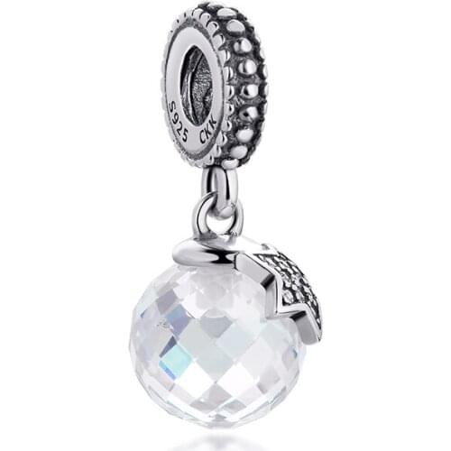 Fits for Pandora Bracelets Moon and Star Beads with Clear Crystal 925 Sterling Silver Charms Jewelry Free Shipping