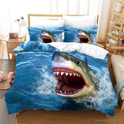 3D Shark Mouth with Sharp Teeth In Ocean Duvet Cover Set Queen King Size Bedding Set Soft Quilt Cover Pillowcase Home Textile