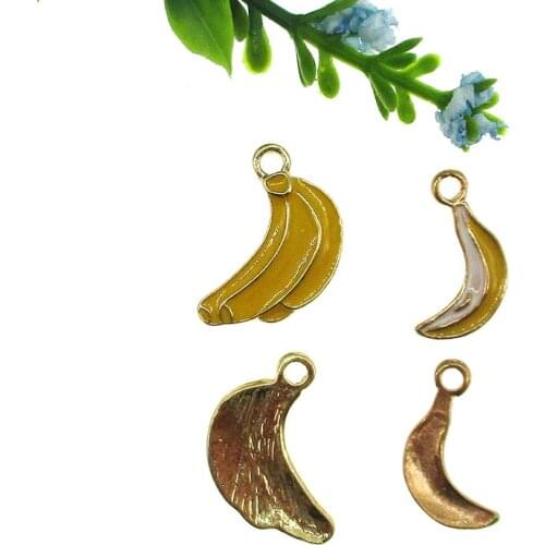 10pcs Fruit series of banana Enamel Mosaic rhinestones Charms Floating Pendant Fashion Jewelry Accessories XL697
