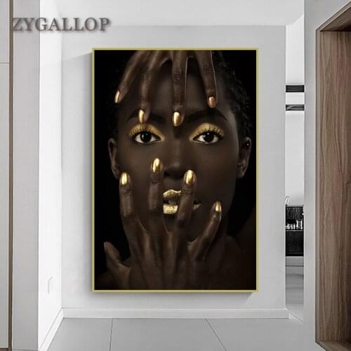 Gold African Woman Poster And Prints Black Women Canvas Art Painting On The Wall Modern Living Room Wall Decoration Paintings