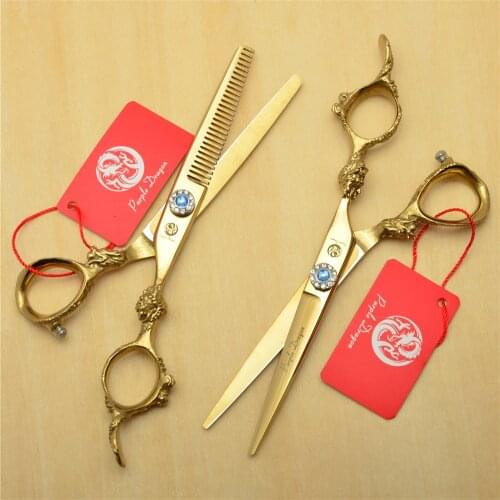 9004# 2Pcs/Pair 6'' 17.5cm Big Gold Dragon Carve Hairdressing Scissors Cutting +Thinning Shears Professional Human Hair Scissors