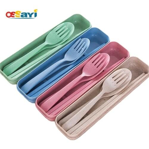 Wheat Straw Fork Cutlery Set Portable Travel Cutlery Camping Picnic Froks Spoon Dinnerware