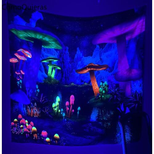 Fluorescent Tapestry Psychedelic Mushroom night owl Hanging Cloth Wall Art Decor Home Decoration Background Luminous Tapestry