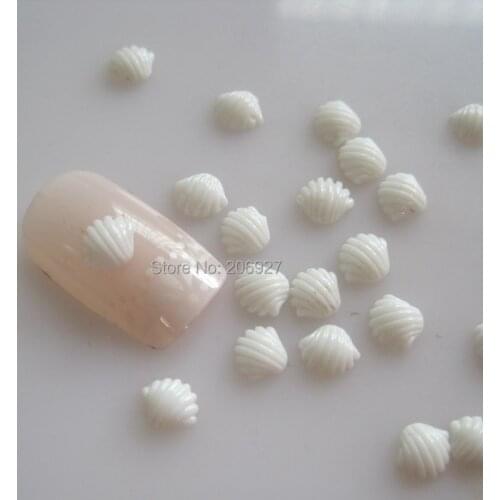 RC186-2 30pcs Cute White Shell Shape Nail Resin Decoration Outlooking