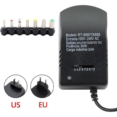 Adjustable Power Supply AC DC Adapter 3v 4.5v 6v 7.5v 9v 12v 3A Multi Voltage Universal Power Adapter 7 Plug Supply 30W Charger