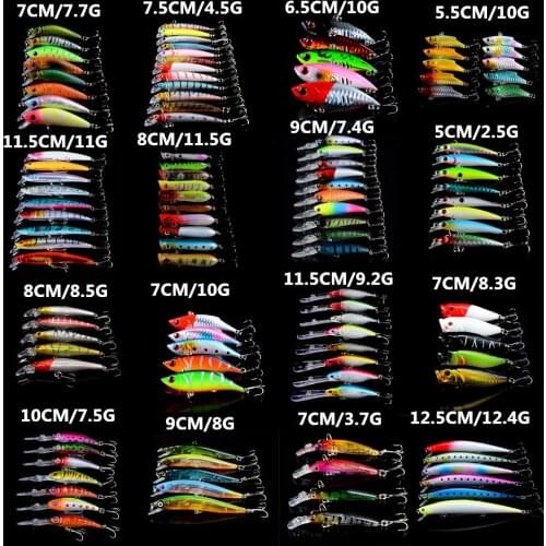 LINGYUE 118pcs Fishing Lures Artificial Mixed Minnow/VIB/Popper 16 Models Jerkbait Wobbler Fishing Tackle Plastic Fish bait