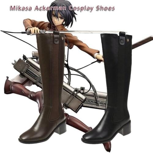 Aниме Anime Mikasa Ackerman Cosplay Shoes Attack On Titan Women Girls Plus Velvet Warm Waterproof Outdoor PU Fashion Long Boots
