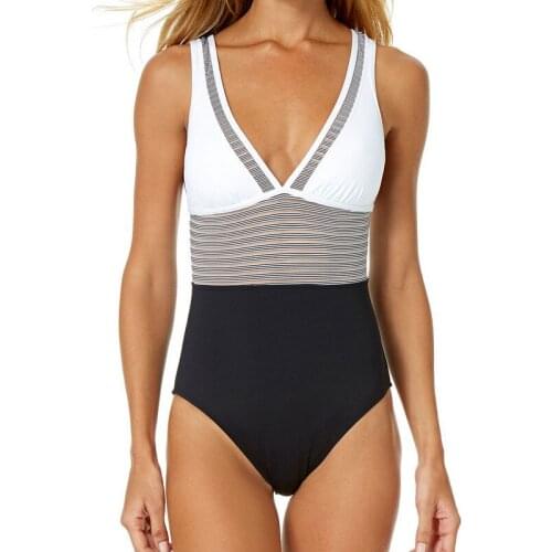 Sexy Women One-Piece Swimsuit Swimwear 2019 Striped Deep V High Waist Monokini Bikini Bathing Beachwear Sleeveless