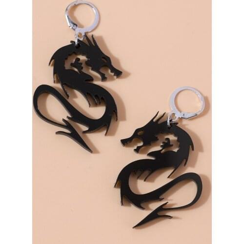 Chinese Style Metal Arcylic Dragon Earrings Punk Cool Gold Silver Color Mirror Surface Animal Drop Earrings for Women Jewelry