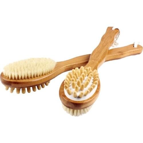 Body Brush for Dry Skin Brushing Back Scrubber for Skin Exfoliating and Cellulite Bamboo Bath Brush with Long Handle Shower