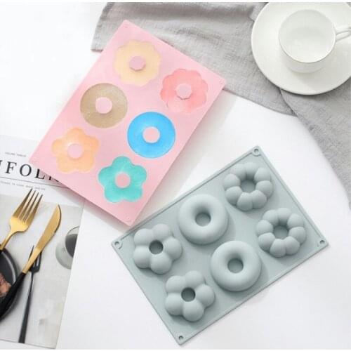 6 Hole Silicone Mold Flower Donut Shape Cake Mould Non-Stick Baking Pan DIY Chocolate Biscuit Jelly Candy 3D Molds Kitchen Tools