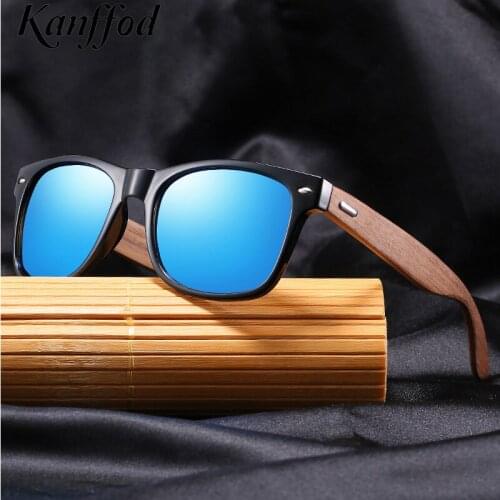 Kanffod New Polarized Square Sunglasses Women Men Walnut Wooden Frame Sun Glasses Classic Driving Goggles UV400 Zonnebril
