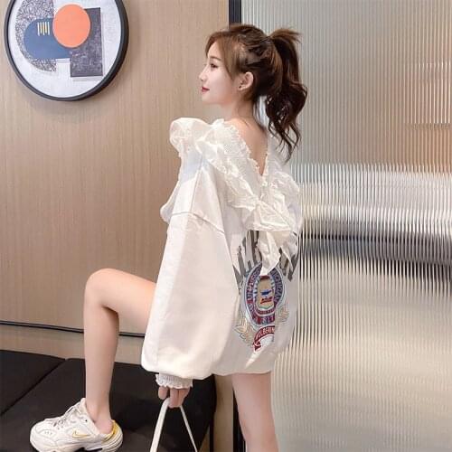 V-neck Sweatshirt Womens Spring And Autumn 2021 New Korean Loose Lazy Wind Super Fire Thin Top