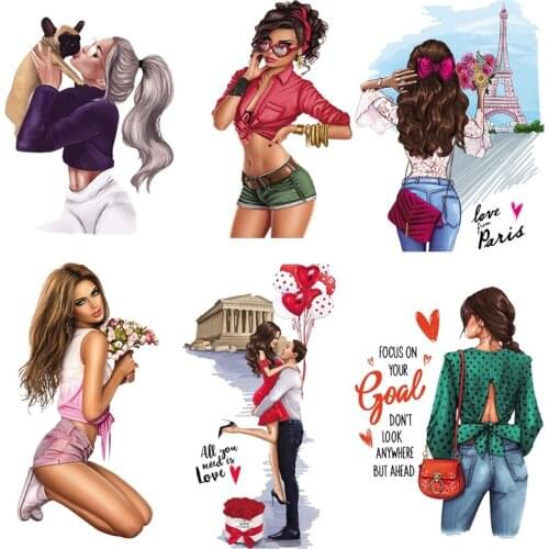 Sex Beautiful Girl Diy Iron On Thermo Stickers Patches For Clothing Vogue Heart Applique T-Shirt Thermal Transfers Clothes