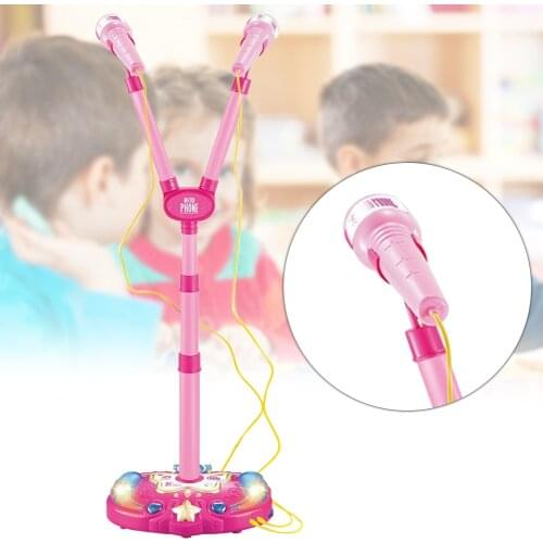Funny Home Early Education With Light Double Microphone Kids Learning Gift Wired Karaoke Toy Girls Sound Adjustable Stand
