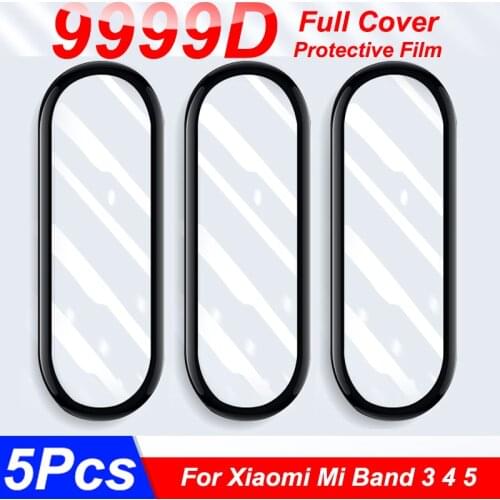 5Pcs 9999D Protective Glass Film For Xiaomi Mi Band 6 5 4 Screen Protector For Miband 5 6 Cover Smart Watchband 3 4 5 Soft Film