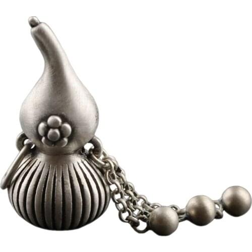 New S990 silver retro matte Thai silver pendant female Chinese style 925 pure silver beads tassels, printed silver gourd pendant
