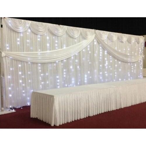 10ft*20ft White color ice silk Wedding Backdrop Curtain With Swags gold drape Luxury Wedding Props Satin Drape curtain party dec