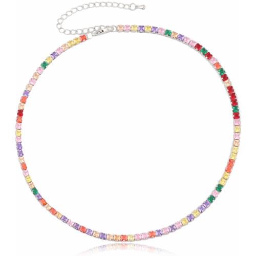 2021 Bohemia stylish delicate necklace rainbow tennis cz jewelry shiny cubic zirconia fashion women choker necklace chain