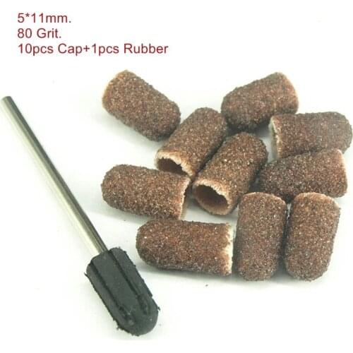 5*7mm 10pcs Sanding Bands Block Caps + Rubber Mandrel Grip Manicure Pedicure Tools Electric Nail Drill Polishing Accessories