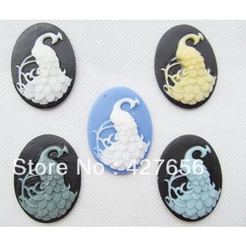 5pcs 30mmx40mm Good Quality Oval Flatback Resin Peacock Cabochon Charm Finding,Phone Decoration Kit,DIY Accessory Jewellery