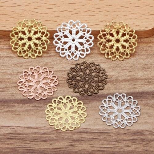 50 Pcs 23 mm Metal Copper 7 Colors Round Filigree Wrap Flower Charms Headwear Hair Accessories DIY Jewelry Making