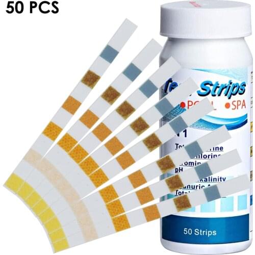50Pcs 6In1 Water Quality Test Strip Swimming Pool SPA Test Strip Chlorine Alkalinity Hardness PH Test Paper Dropshipping