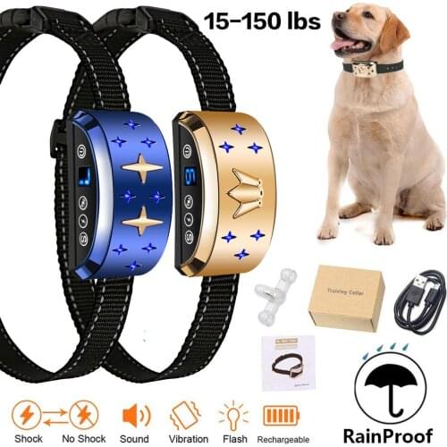 Auto Anti Bark Collar Vibration Sound Smart Pet Collar Rechargeable Stop Barking Dog Collar IP7 Waterproof Dog Training Collars