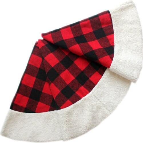Free shipping Extra Large 50" Christmas Tree Skirt Buffalo Check Plaid with Sherpa Border