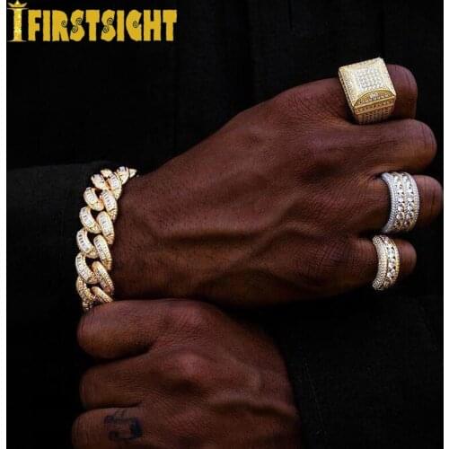 High Quality Silver Color Iced Out 14MM CZ Miami Box Clasp Cuban Link Chain Bracelet 5A Zircon Hip Hop Fashion men Jewelry