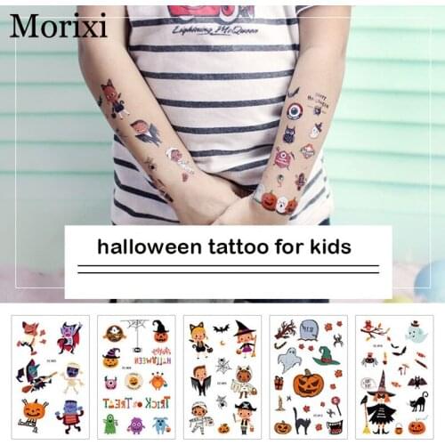 Kids tattoo sticker funny ghost cat bat pumkin pattern water transfer decals for boday arm makeup halloween tattoo sticker RA039