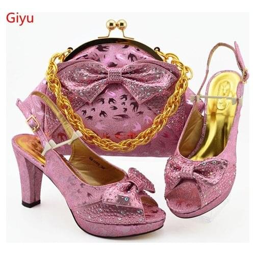 Doershow pink Shoe with Matching Bags Shoe and Bag Set for Party In Women Italian Matching Shoe and Bag Set with stones!KO1-15