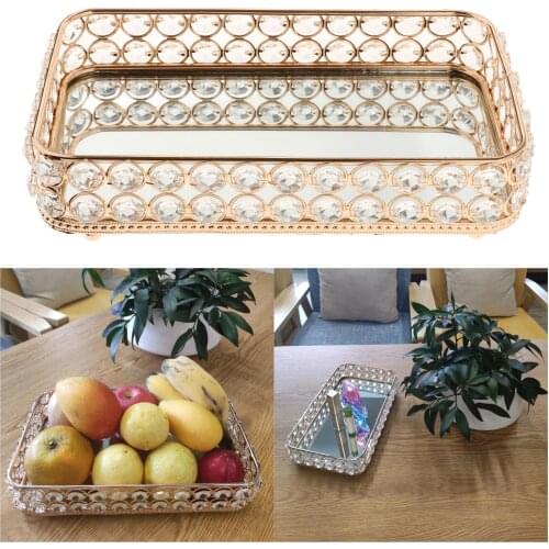 Crystal Tray Table Desk Vanity Mirror Decorative Jewelry Perfume Skin Perfume Makeup Organizer Tealight Candle Holder
