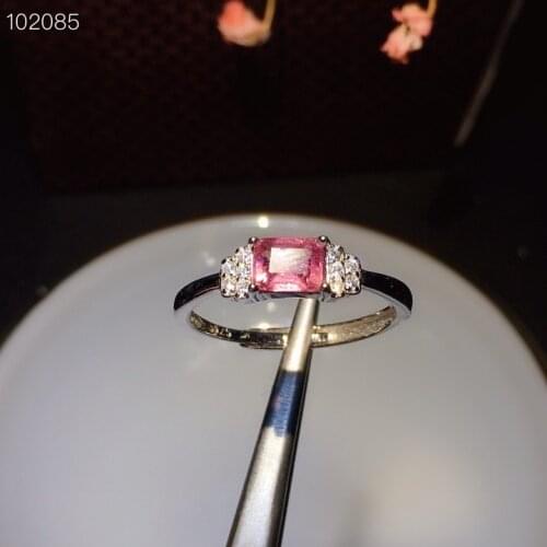 100% Genuine Pink Tourmaline Ring for Wedding 4mm*6mm Natural Tourmaline Silver Ring 925 Silver Tourmaline Jewelry