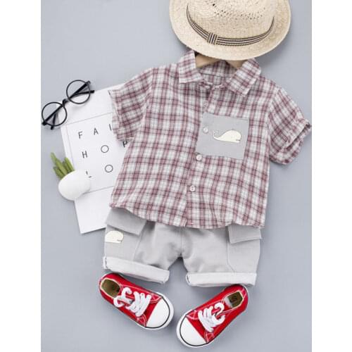 Summer Hot Sale Kids Clothing Sets Plaid Shirt+Shorts 2 Pcs Childrens Clothing Casual Baby Boys Clothes Family Clothing Sets