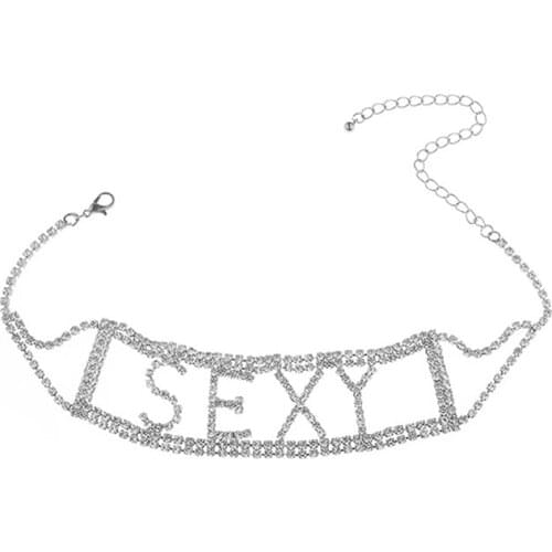 Chunky Sexy Rhinestone Chain Choker Necklace For Women Cute Crystal Chain Letter Choker Collar Fashion Jewelry #W30