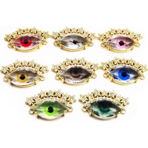 Micro zircon five-pointed star Magic eye Style hand card accessory Link bracelet Glass colored devil eyes for Jewelry Making