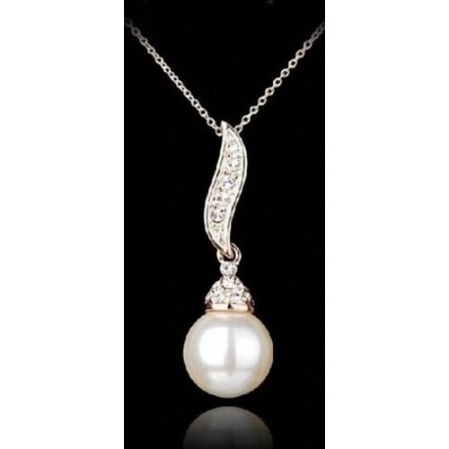 Dans Element Fashion Imitation Pearl Rose Gold Color Necklace Pendant Made with Austria Crystal Wholesale Anti Allergies 34880r