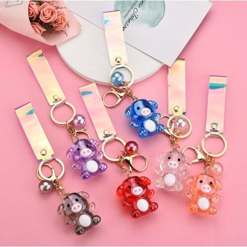 Cartoon Acrylic Colorful Piggy Keychain Cute Doll Animal Key Chains for Kids Couple Bag Car Leather Cord Keyring Jewelry Gifts