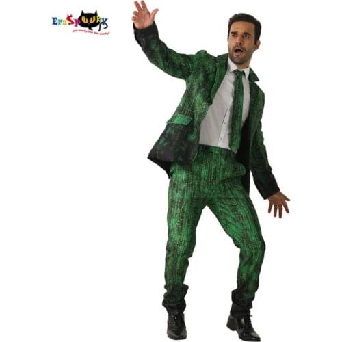 Eraspooky Party Suits Men 2018 Slim fit Gradient Green Numbers Print Costume Halloween Suit Cosplay Fancy Dress Coat Pants Tie