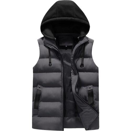 Mens Vest Jackets Winter Warm Sleeveless Coats Fashion Hooded Vest Men Casual Waistcoat Hat Detachable Vests Jacket Men Clothing