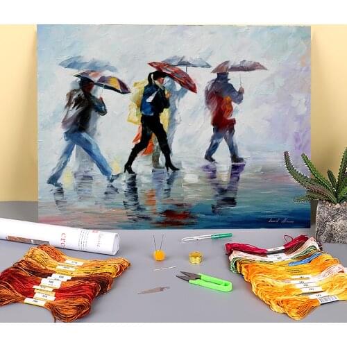 Behind The Fog Printed Water-Soluble Canvas 11CT Cross-Stitch Complete Kit DIY Embroidery DMC Threads Craft Knitting Floss