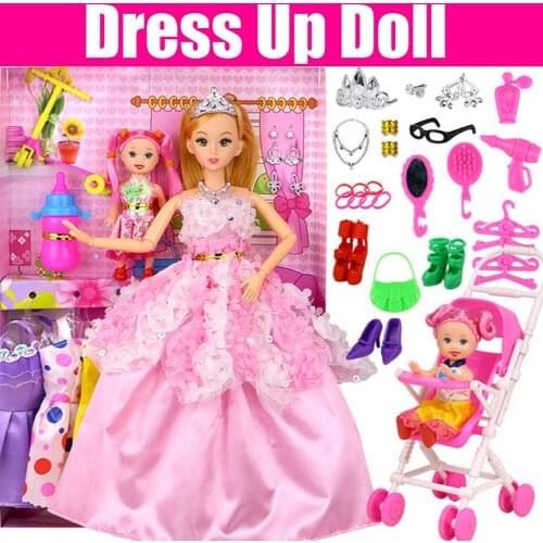 Dress Up Doll Set Lifelike ABS Educational Play House Toys Dolls Toys Party Princess Dresses Gown Outfits Clothes Accessories