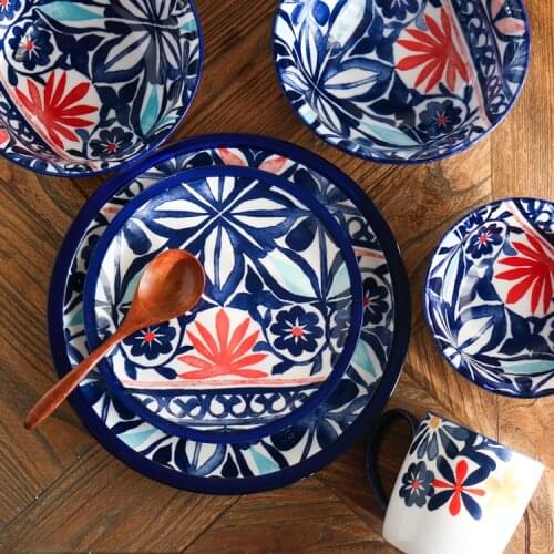 New Tricolors Flower Basket Ceramic Cutlery 10 "Plate/Large Bowl