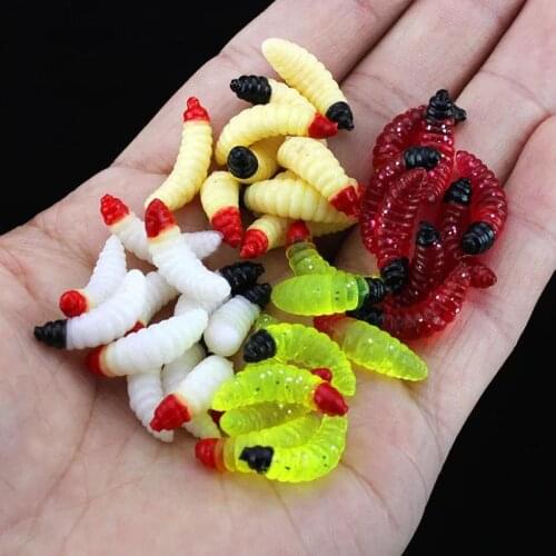50pcs 2.4cm Smell hand pole bait fishing lure soft bread bug bionic grubs trout lure soft bait hot Smell Hand Pole Bait Carp